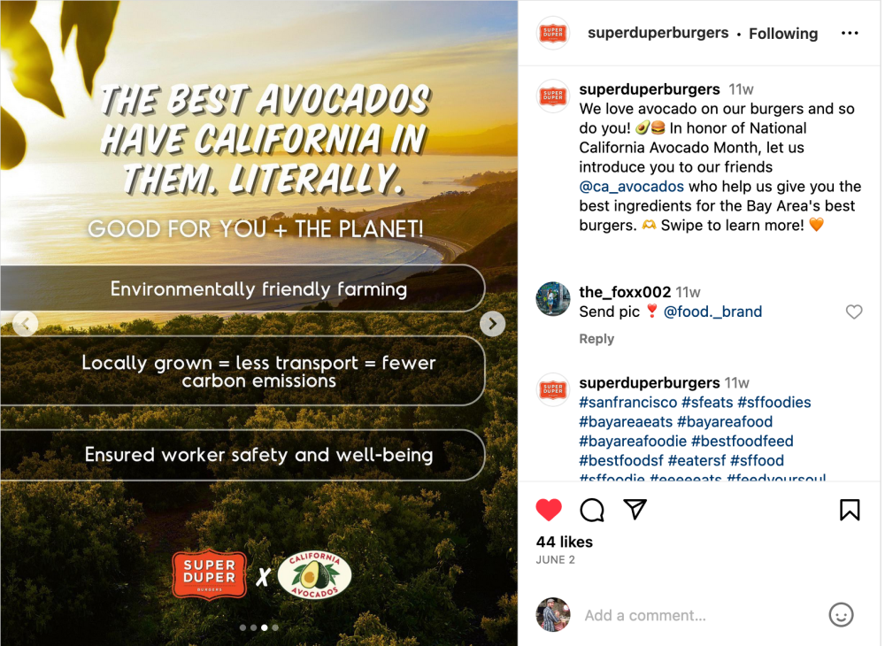 Super Duper prominently featured the Commission’s sustainability messaging on its Instagram channel.