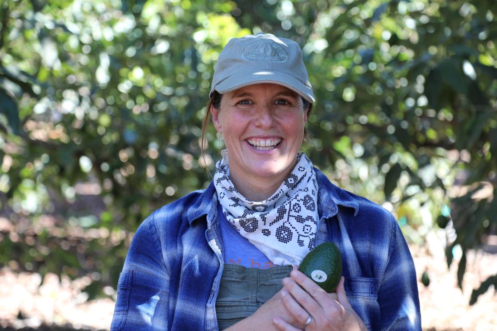 Catherine Pinkerton on her family’s avocado farm.