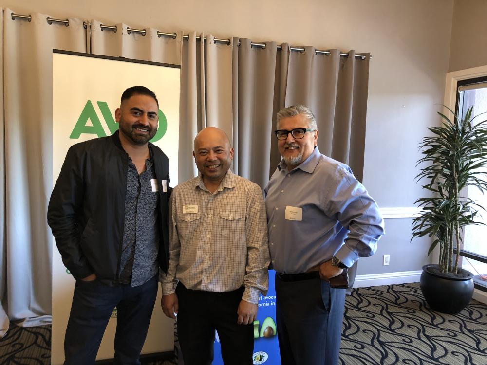 Moises Oceguera of Custom Ripe Avocado, Dave Cruz of CAC and Dan Acevedo of GreenFruit Avocados networking at the luncheon.