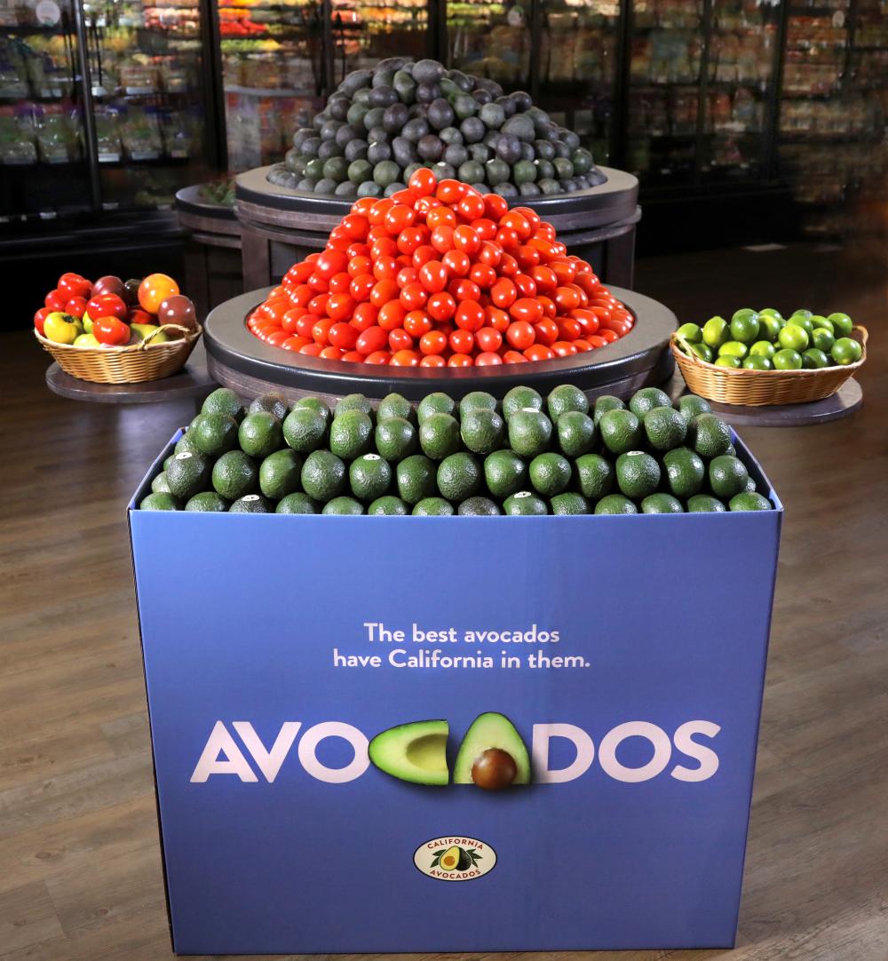 The Commission provides retailers with bins to encourage additional displays during California avocado season, and these can help customers showcase different ripeness levels.