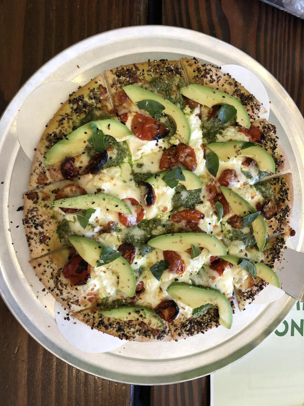 A California avocado pizza concept on Fresh Brothers’ signature cauliflower crust.