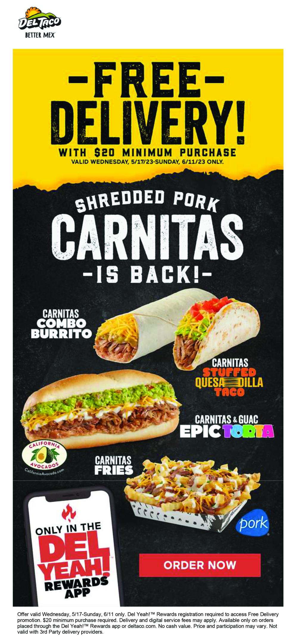 Del Taco celebrated California avocado season by bringing back its popular shredded pork carnitas topped with guacamole.