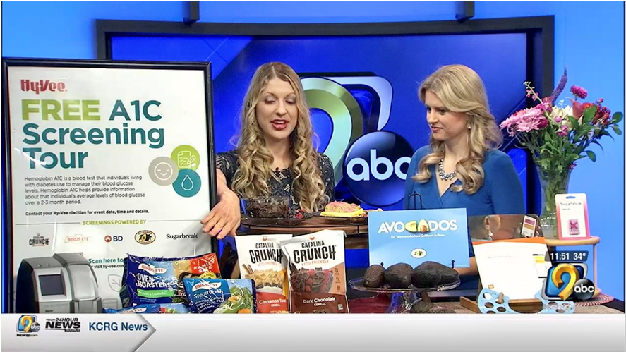 As part of the Hy-Vee “A1c Screening Tour” retail dietitians made several local market television appearances to discuss how California avocados can be incorporated into a diabetic-friendly diet.