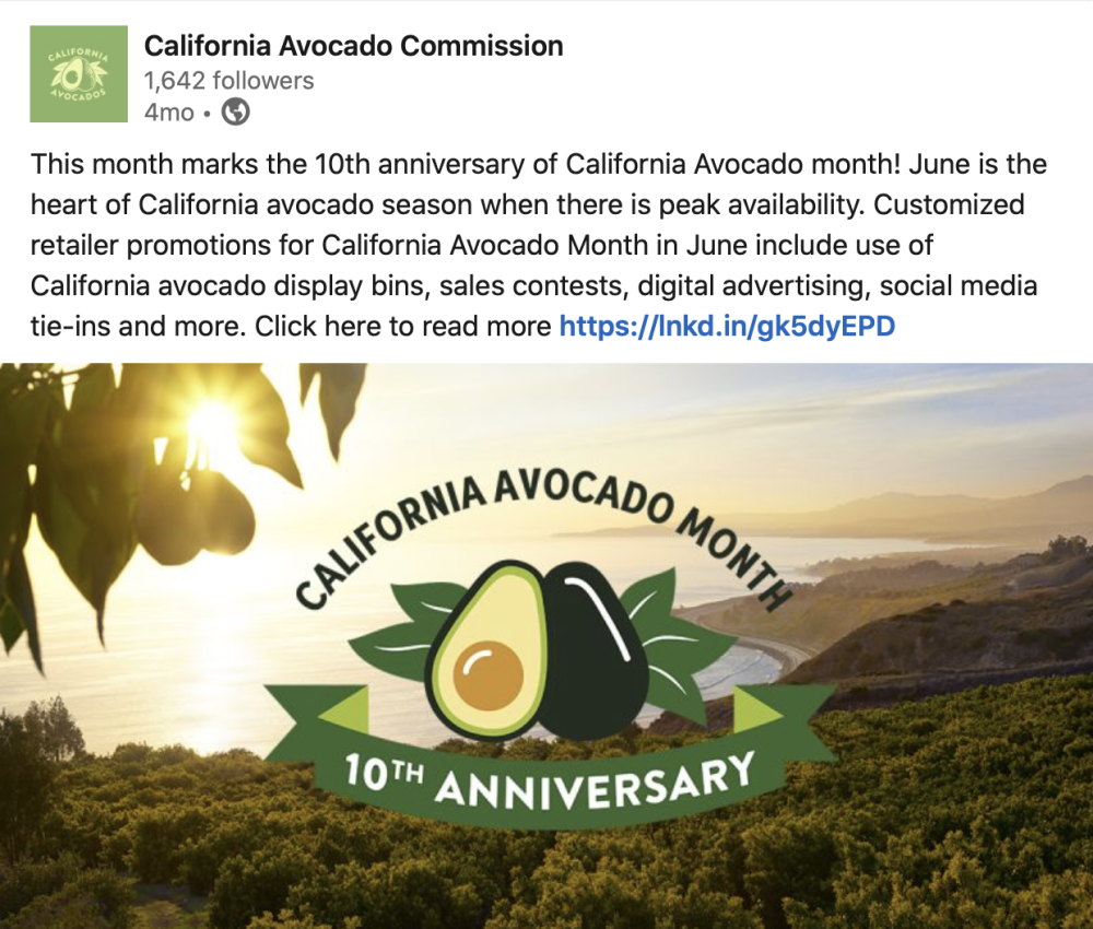 The California Avocado Month 10th anniversary sponsored post generated more than 67,000 impressions and nearly 90 clicks.