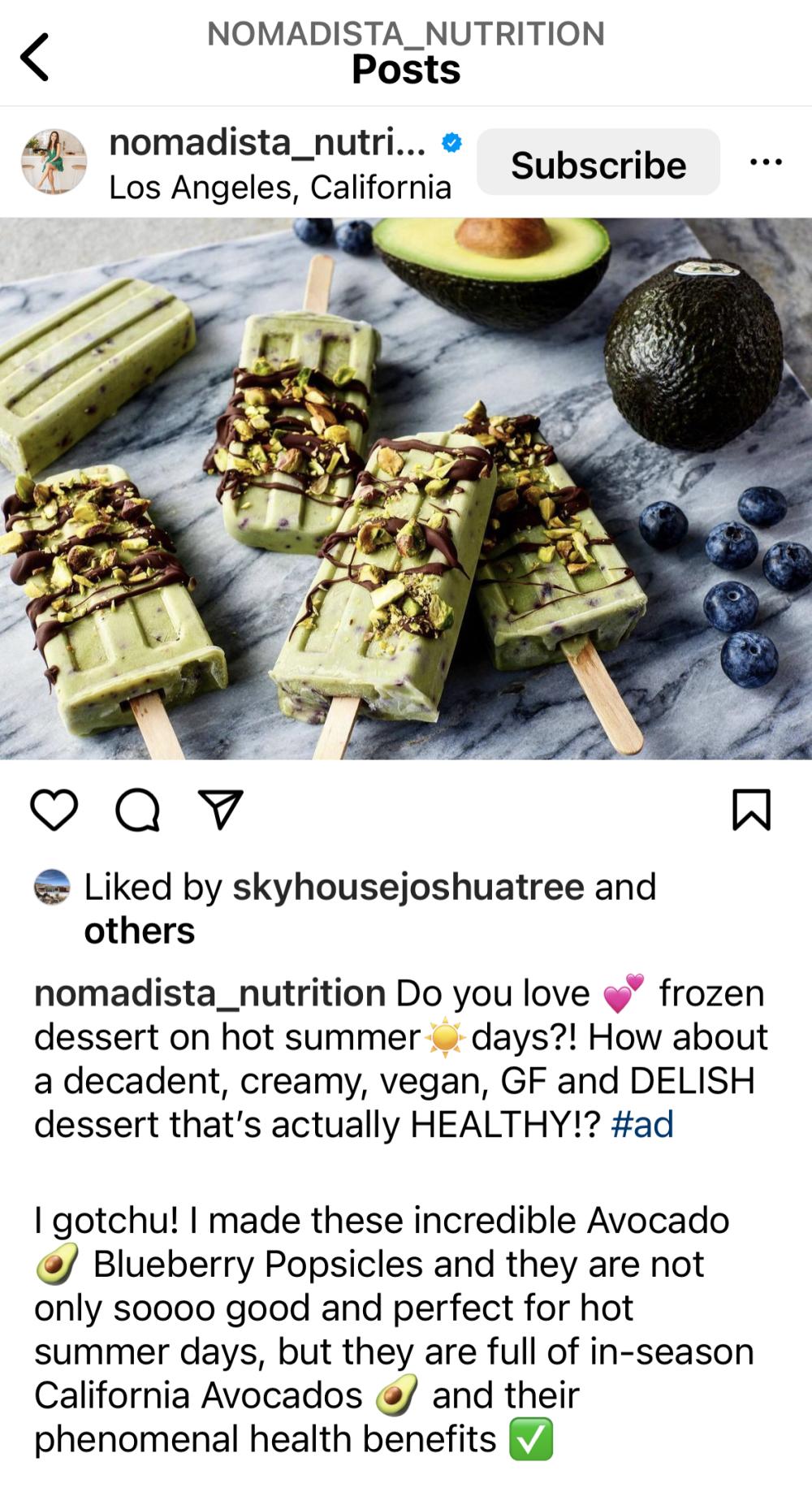 Mascha Davis shared the healthy California Avocado Blueberry Pop recipe with her more than 100,000 followers.