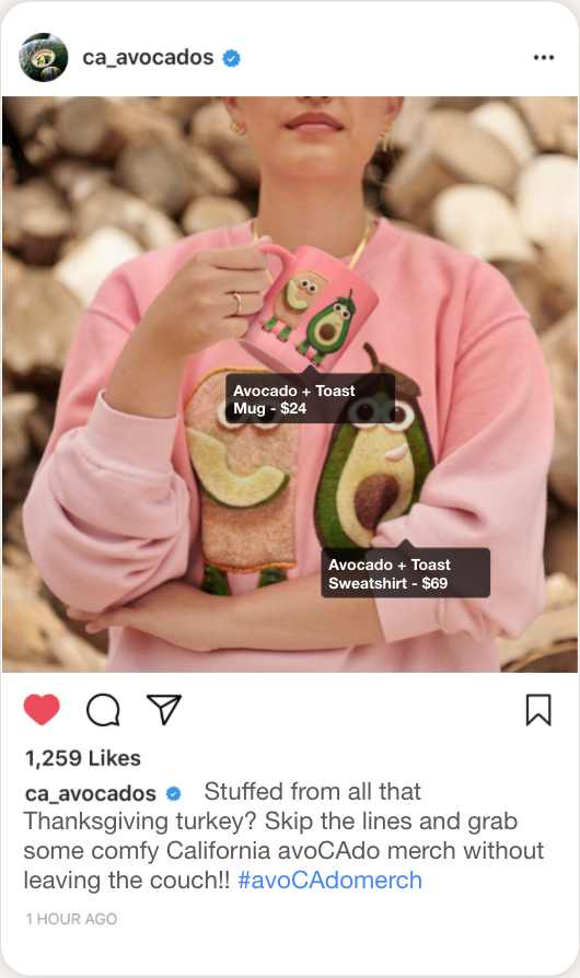 Shopping was made easy by linking social media posts directly to the featured item on ShopCaliforniaAvocado.com.