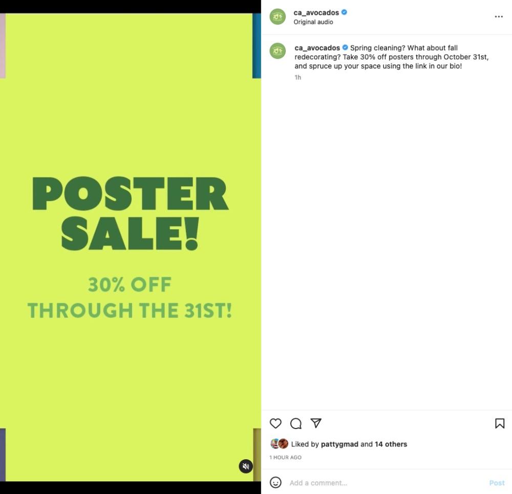 CAC promoted the California avocado poster sale on its social media platforms.