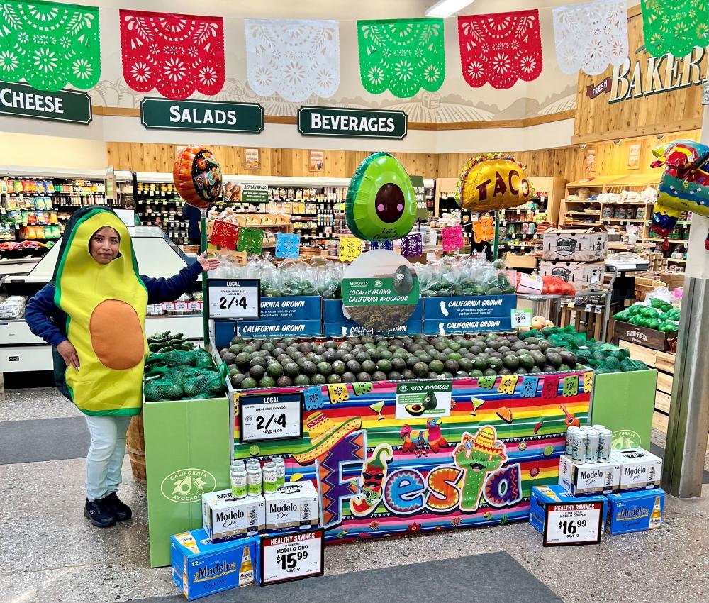 Sales contest displays, such as this one at a Sprouts Farmers Market location, typically use larger displays and numerous California Avocados-branded bins.