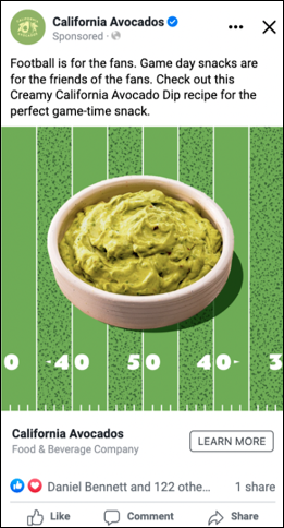 Social media ads themed around the Big Game helped California avocados be part of the conversation around this major avocado consumption event.