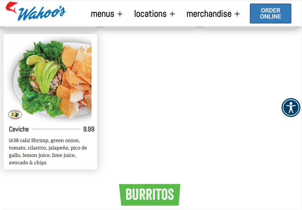 The California Avocados brand logo was showcased next to the chain’s popular ceviche dish on Wahoo’s Fish Taco’s website.