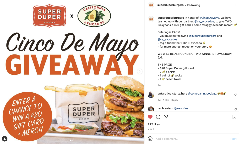 Super Duper promoted a cross-merchandising incentive with California avocados on Instagram.