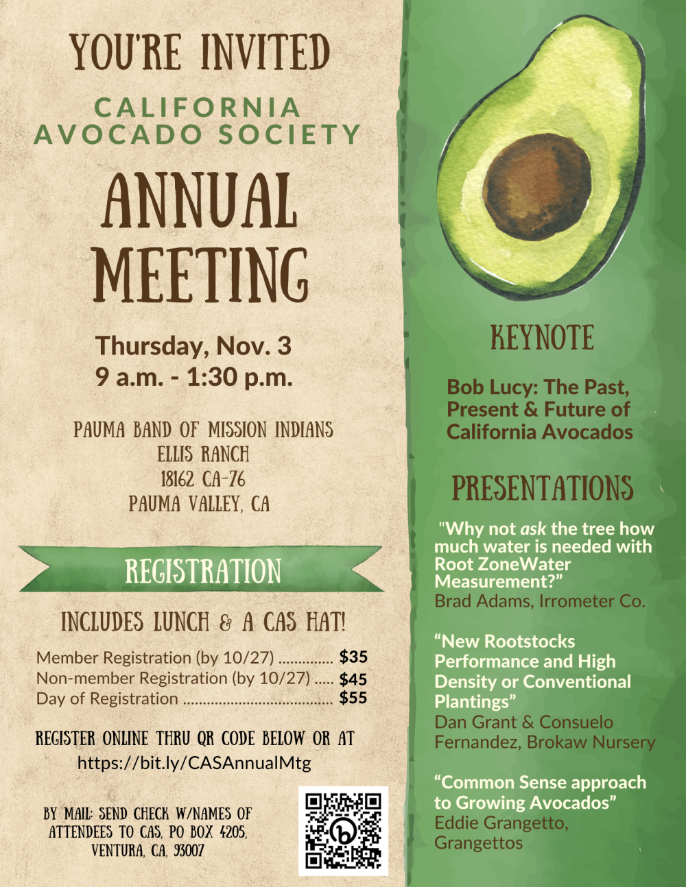 The California Avocado Society’s Annual Meeting will take place in person on Thursday, November 3.