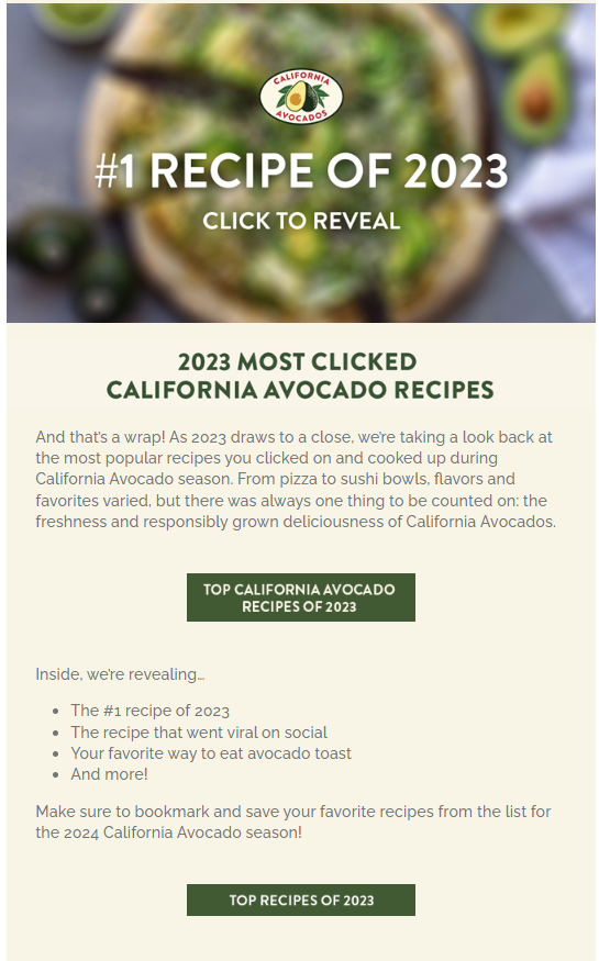 California avocados December 2023 email newsletter