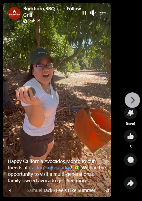 Buckorn BBQ & Grill shared a video of one of their teammates learning about how California avocados are grown and harvested.