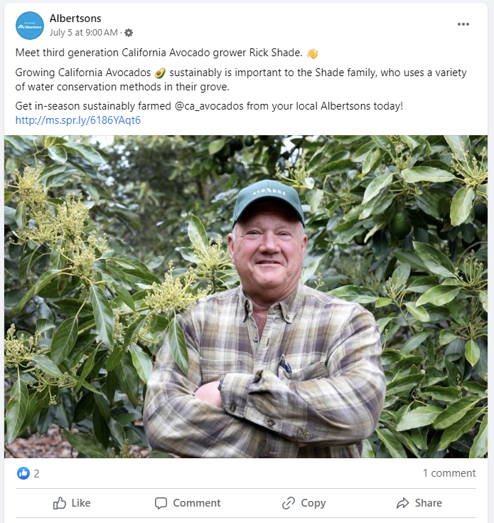 One of two posts featuring California avocados that appeared on the social media accounts for Albertsons/Safeway Arizona.