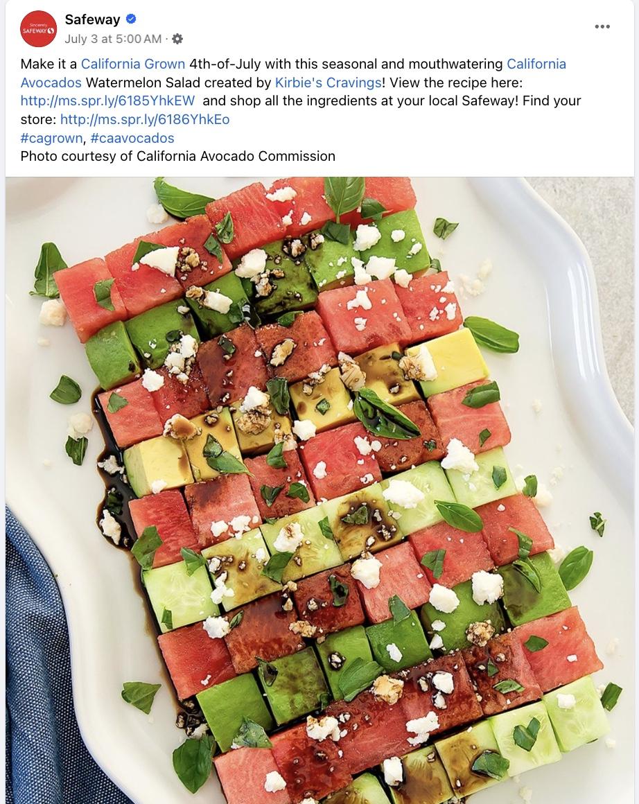 Albertsons-Safeway Northern California featured this refreshing California Avocado Watermelon Salad in its social media