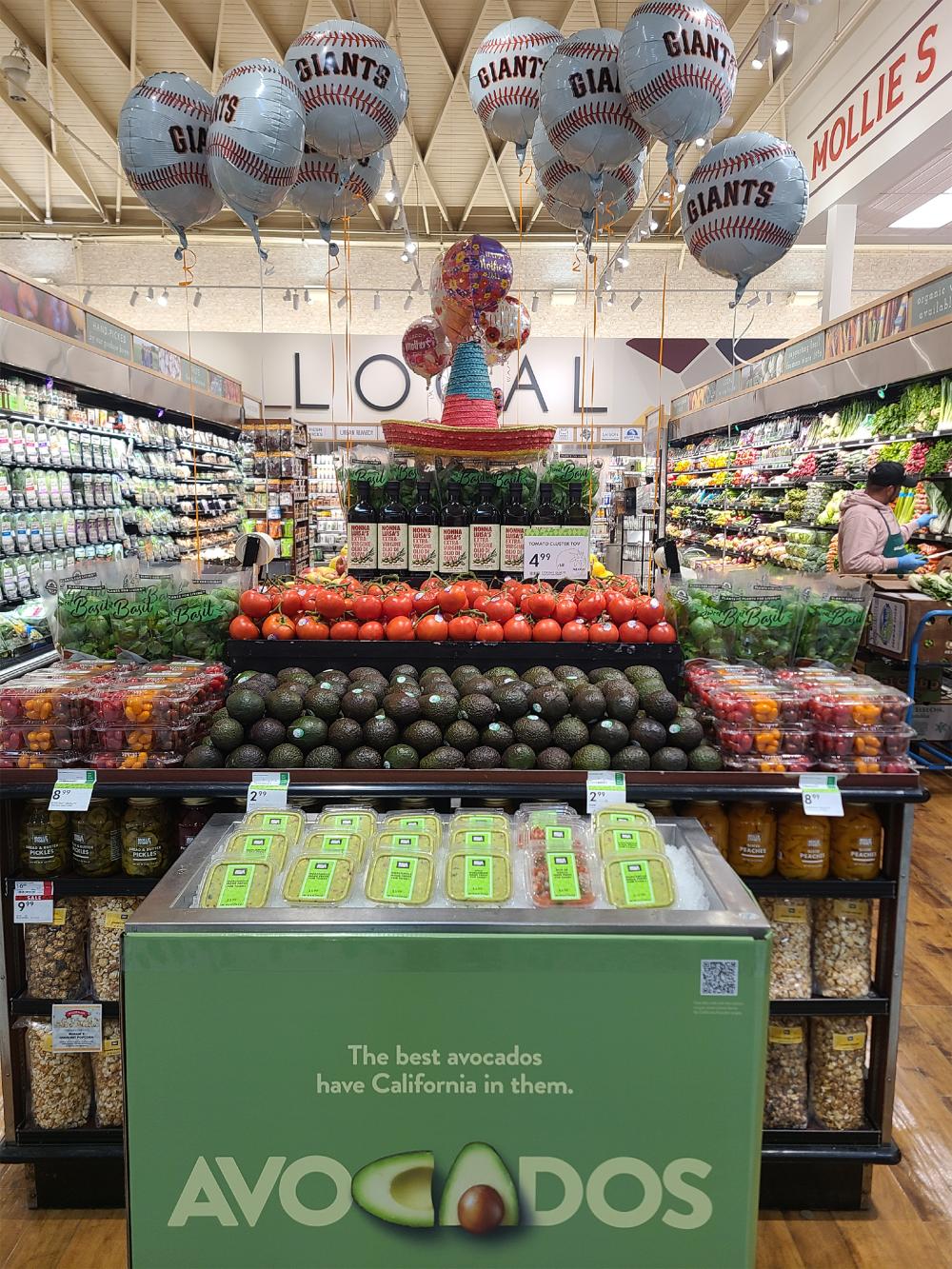 The first-place finisher in the Commission’s Mollie Stone’s display contest timed their display with the opening day at the local Giants ballpark and included Cinco de Mayo themes.