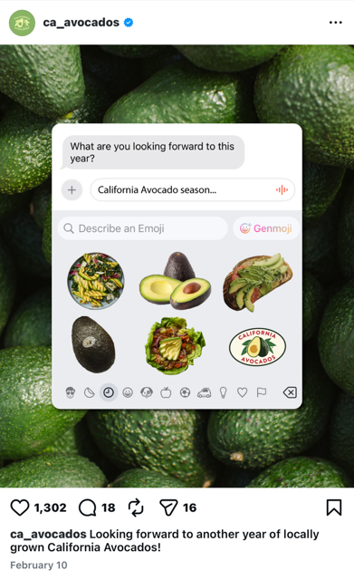 Social post sparking excitement for the upcoming California avocado season