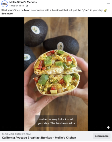 CA avocado breakfast burrito Mollie's Kitchen