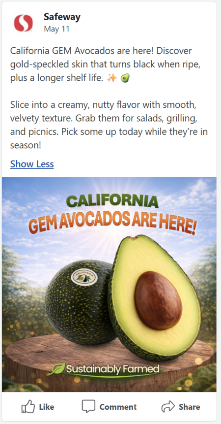 Safeway California GEM avocado promotion