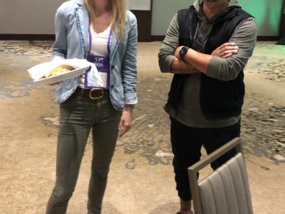 CAC foodservice team member chef Jason Hernandez catching up with conference attendee during a GCIA break.