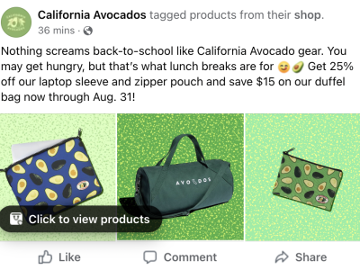 It’s back-to-school time and from August 15 through the end of the month the California avocado merchandise shop is having a sale on select products.