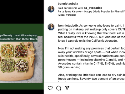 Living Well Brand Advocate Bonnie Taub-Dix touted the benefits of California avocados for skin health while sharing her California Avocado Better-than-Butter Board recipe. 