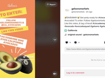 Gelson’s Markets invited customers to enter a California avocado giveaway via TikTok, Instagram and Facebook.