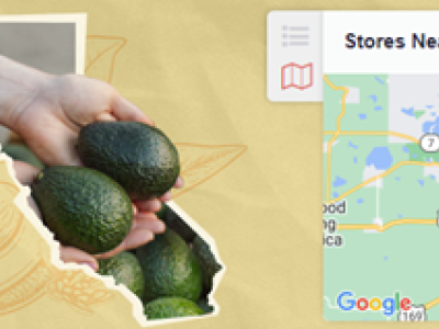 Dynamic Yelp map ads drive users to local retailers carrying California avocados.