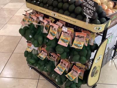 Specialty racks in a Northern California Raley’s location sell both bulk and bagged California avocados.