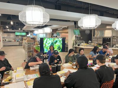 The CAC team discussing the field-to-foodservice life of a California avocado with the Lifeworks team.