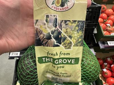 One side of the Walmart avocado bags features California avocado branding and messaging.